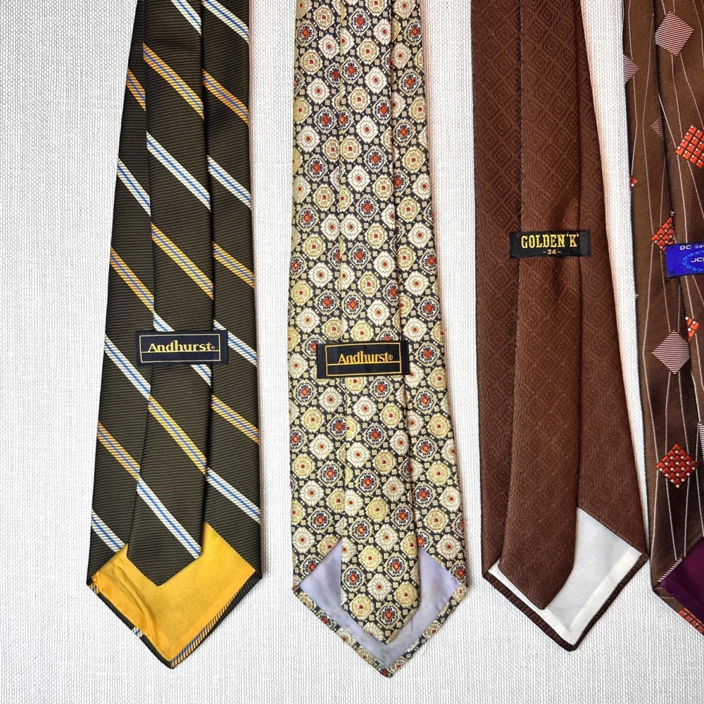 70s Vintage Necktie Bundle 6pc Andhurst Golden K Earth Tones Geometric Wide Ties - Picture 6 of 8